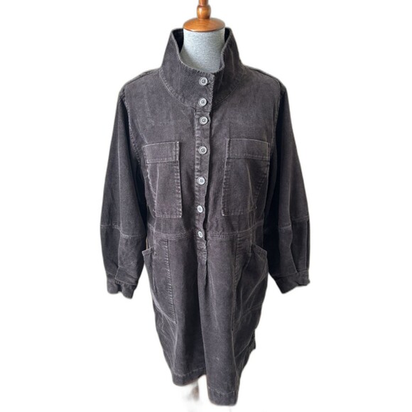 Wrap London Women's Size 10 Charcoal Gray High Neck Corduroy Dress - Picture 1 of 8